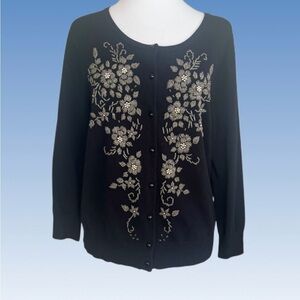 Spense Black Knit Cardigan with Silver Accents size XL